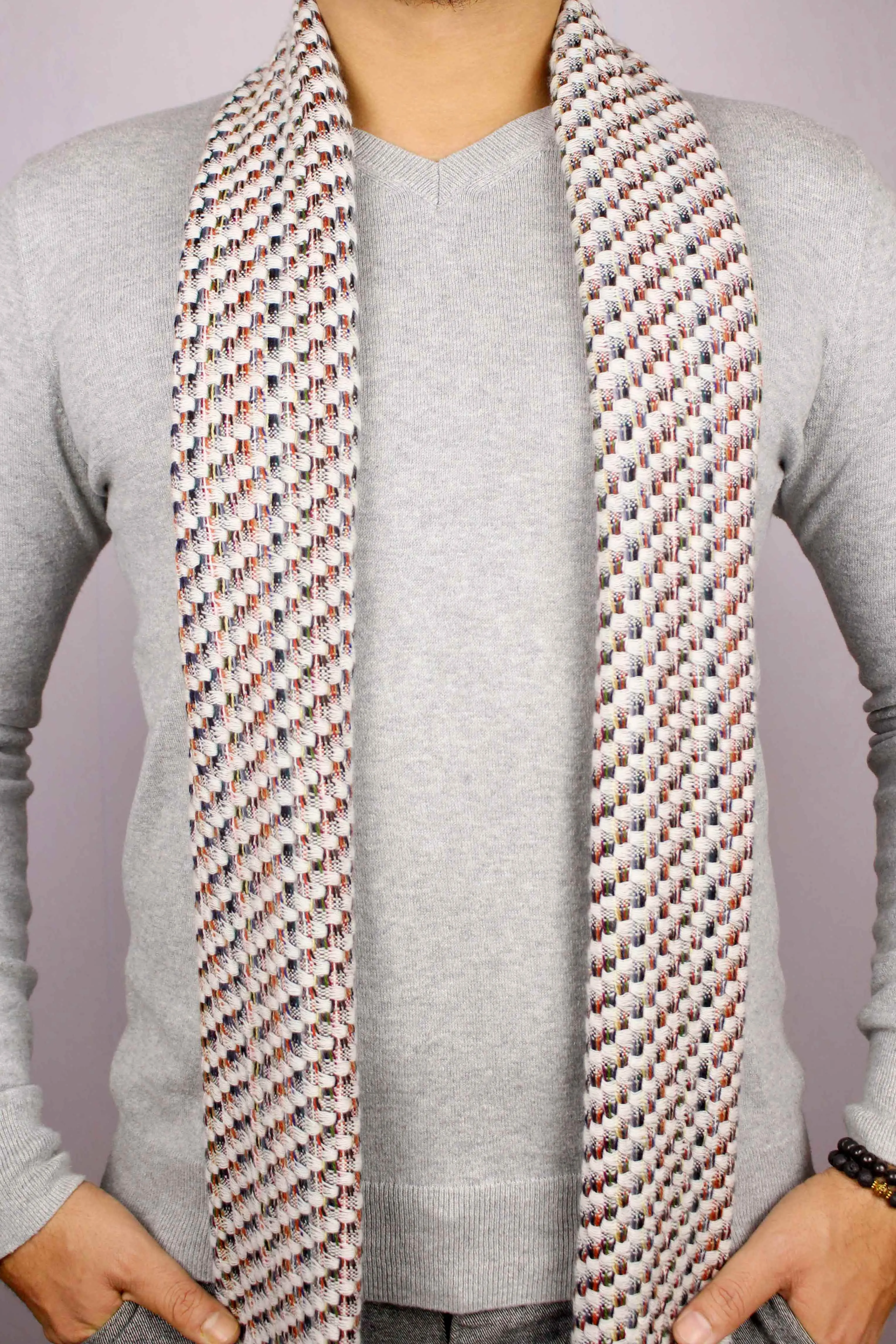 100% Premium Cashmere Multicolored Jacquard Scarf/Muffler