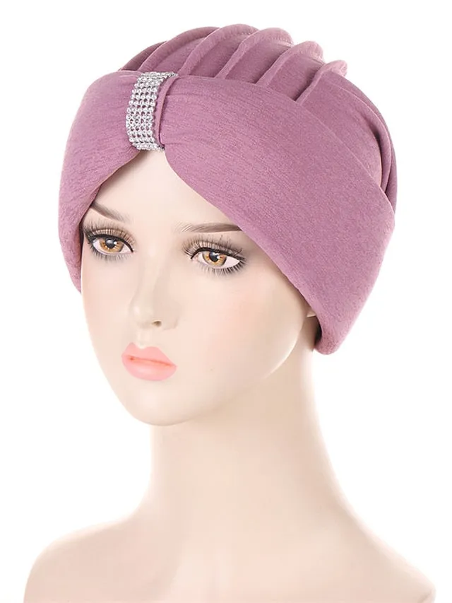 African Head Wraps Elegant Retro Turban for Women Muslim Headscarf Cap Soild Color Ladies Beanies Caps Muslim Headpiece for Women