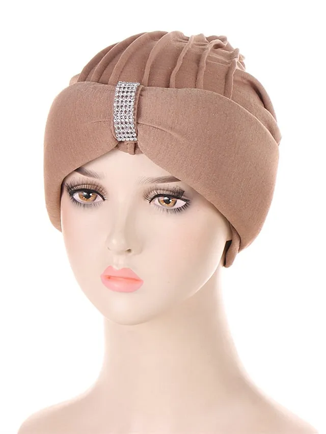 African Head Wraps Elegant Retro Turban for Women Muslim Headscarf Cap Soild Color Ladies Beanies Caps Muslim Headpiece for Women