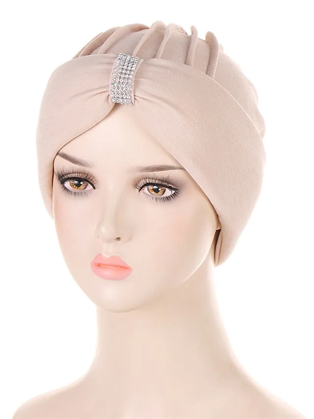 African Head Wraps Elegant Retro Turban for Women Muslim Headscarf Cap Soild Color Ladies Beanies Caps Muslim Headpiece for Women