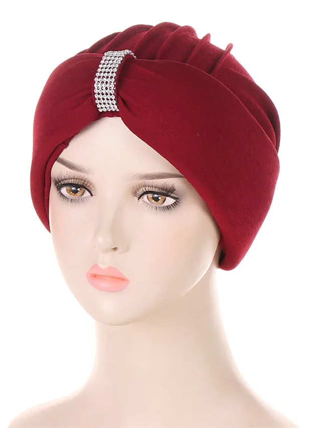 African Head Wraps Elegant Retro Turban for Women Muslim Headscarf Cap Soild Color Ladies Beanies Caps Muslim Headpiece for Women