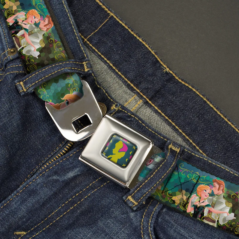 Anna Silhouette Full Color Blues Green Pink Seatbelt Belt - Anna & Hans/Anna & Kristoff Poses Webbing