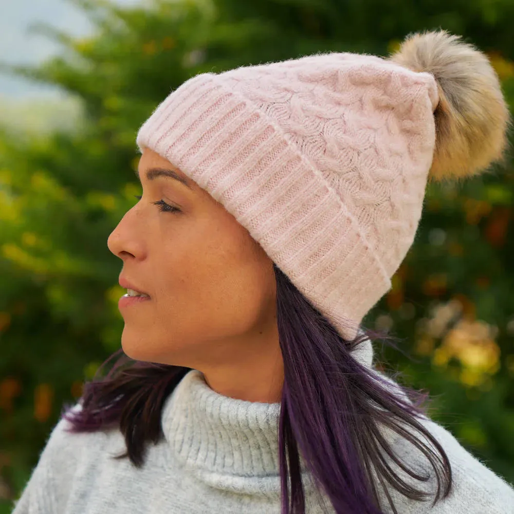 Annabel Trends Cable Knit Snood and Beanie Set Pink