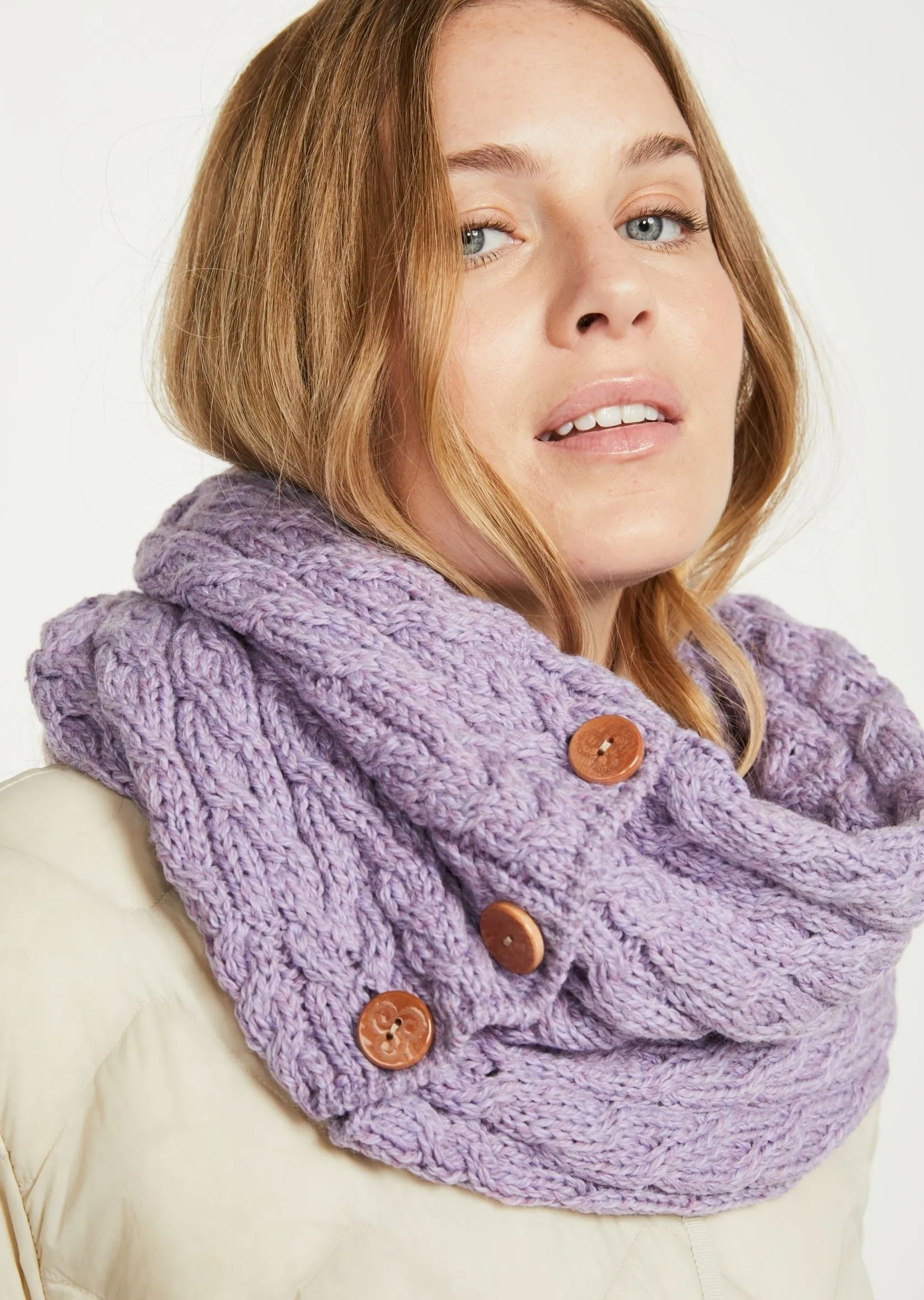 Aran Buttoned Snood | Lavender