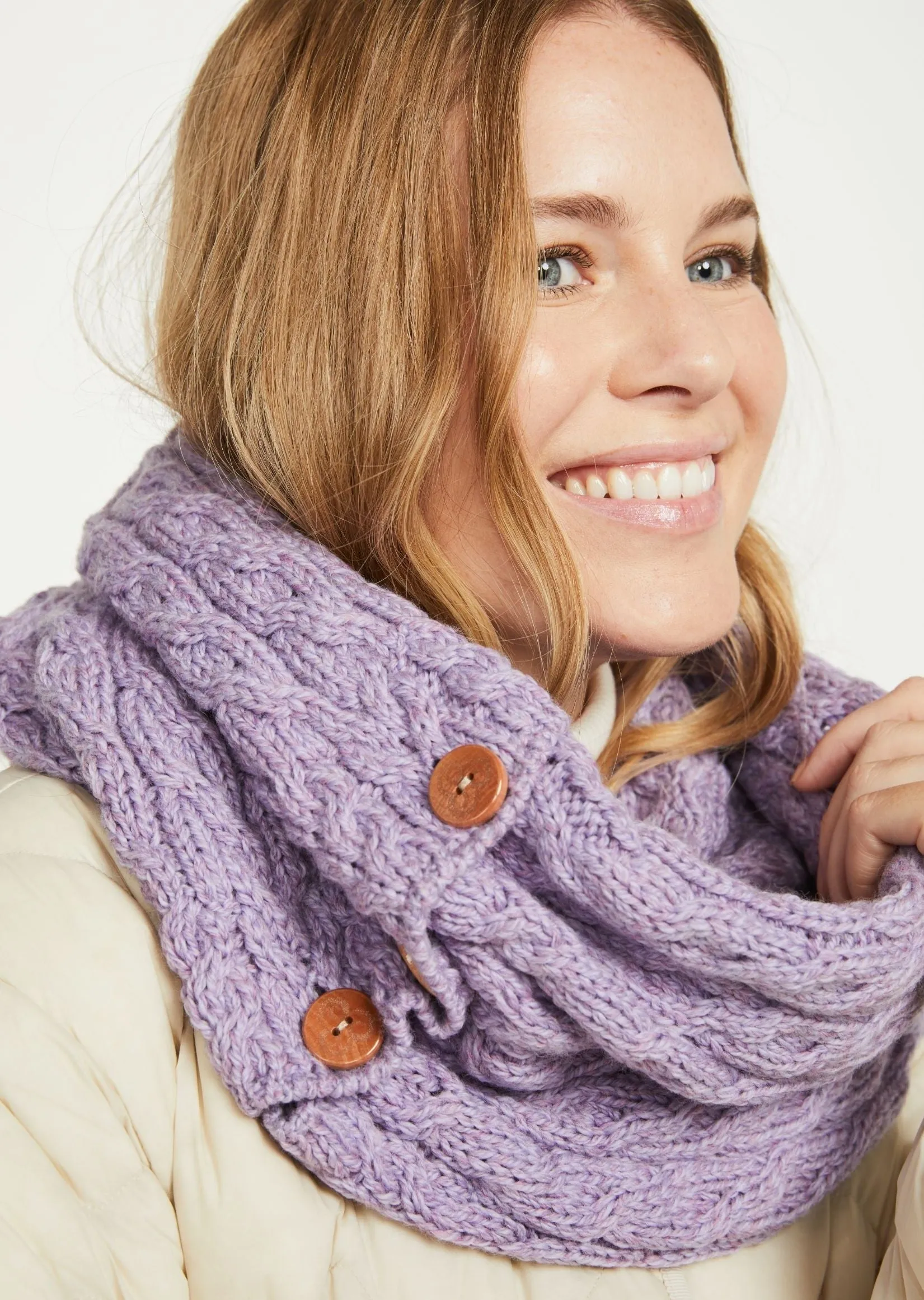 Aran Buttoned Snood | Lavender