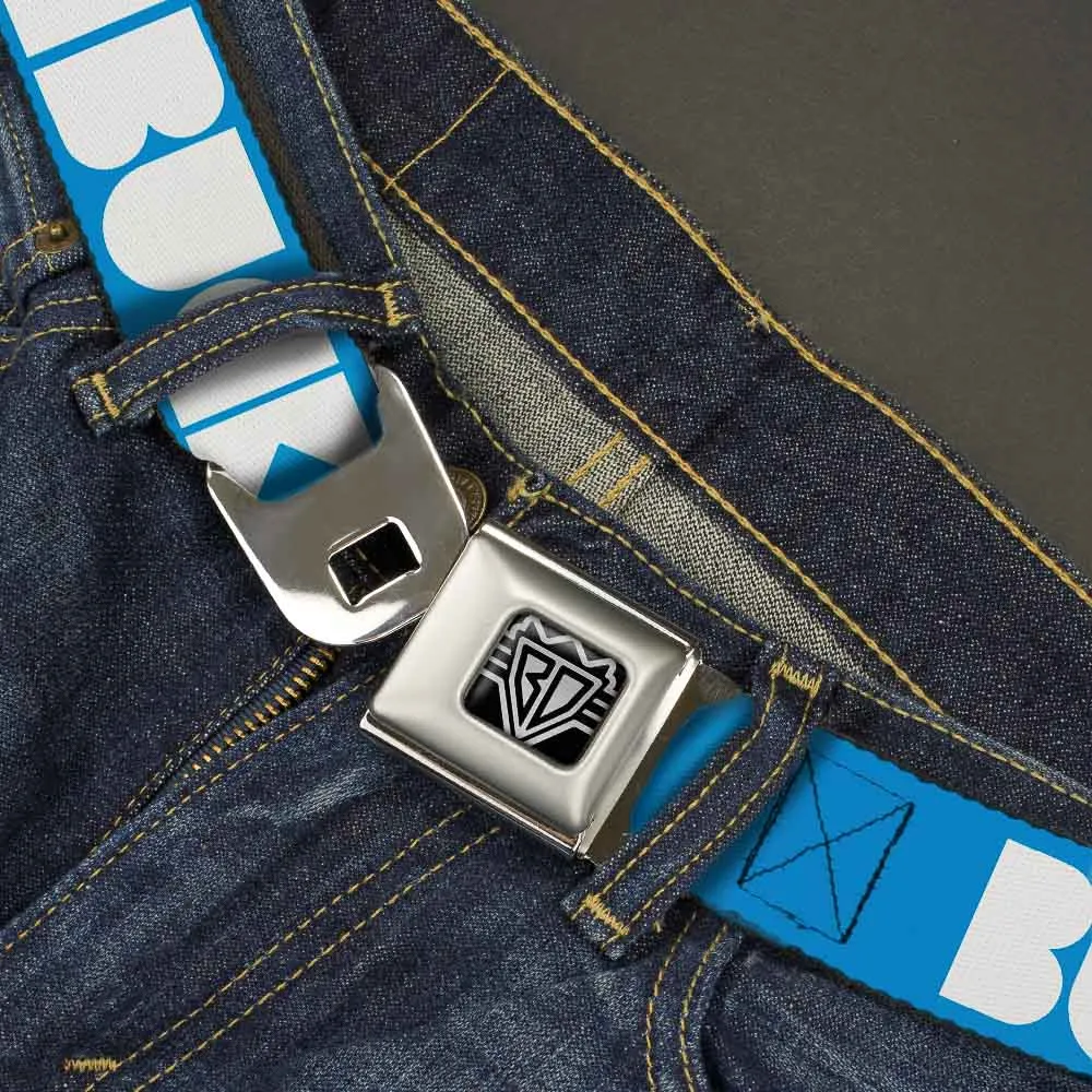 BD Wings Logo CLOSE-UP Full Color Black Silver Seatbelt Belt - BUCKLE-DOWN Shapes Turquoise/White Webbing