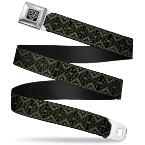 BD Wings Logo CLOSE-UP Full Color Black Silver Seatbelt Belt - Geometric7 Black/Olive Webbing