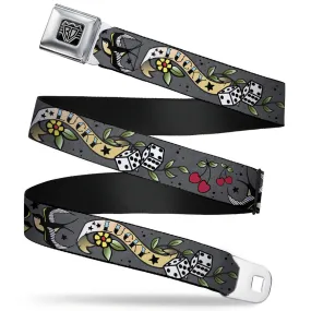 BD Wings Logo CLOSE-UP Full Color Black Silver Seatbelt Belt - Lucky Gray Webbing