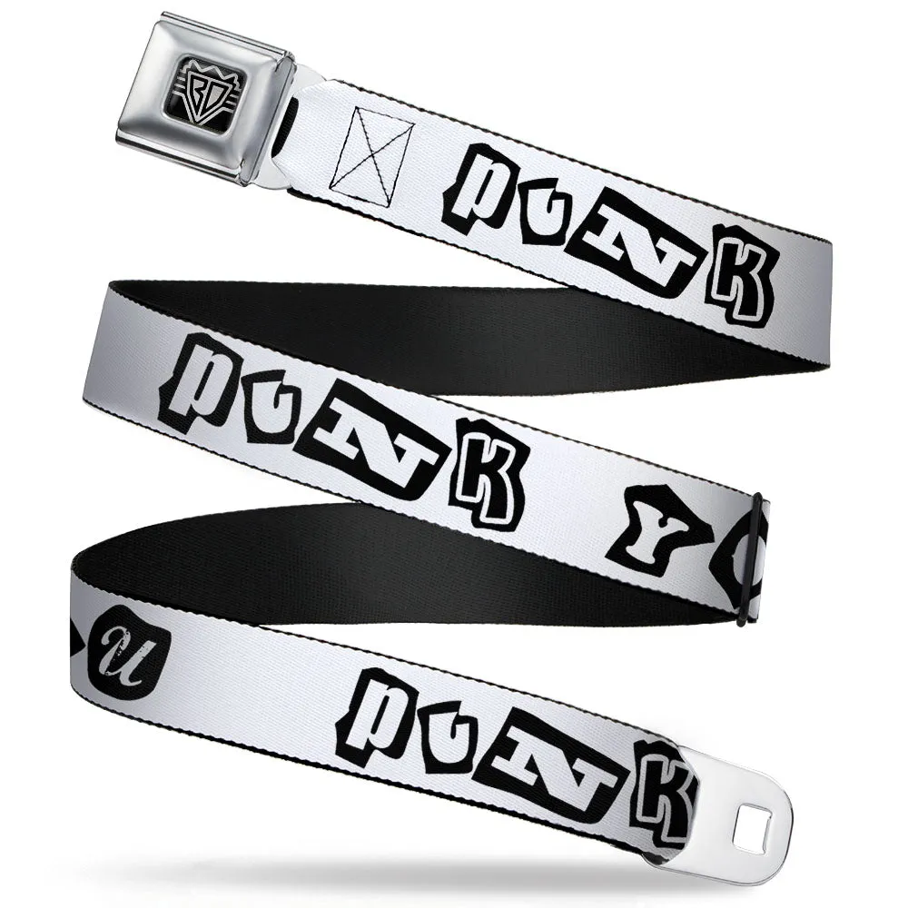 BD Wings Logo CLOSE-UP Full Color Black Silver Seatbelt Belt - Punk You White/Black Webbing