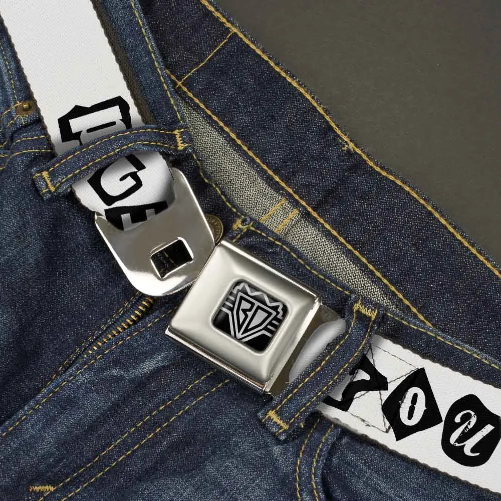 BD Wings Logo CLOSE-UP Full Color Black Silver Seatbelt Belt - Punk You White/Black Webbing