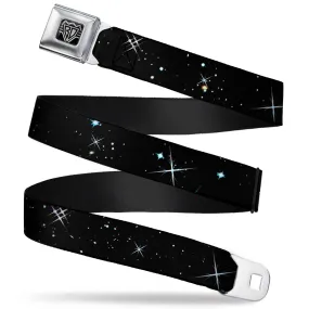 BD Wings Logo CLOSE-UP Full Color Black Silver Seatbelt Belt - Shining Stars Black/White Webbing