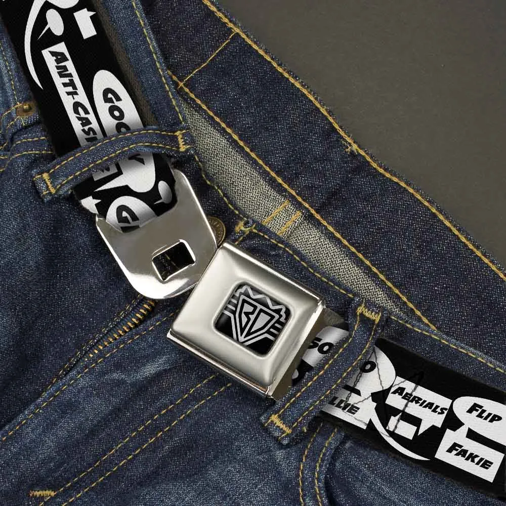 BD Wings Logo CLOSE-UP Full Color Black Silver Seatbelt Belt - Skater Bubbles Webbing