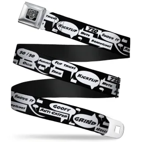 BD Wings Logo CLOSE-UP Full Color Black Silver Seatbelt Belt - Skater Bubbles Webbing