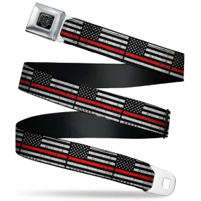 BD Wings Logo CLOSE-UP Full Color Black Silver Seatbelt Belt - Thin Red Line Flag Weathered Black/Gray/Red Webbing