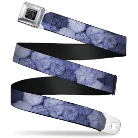 BD Wings Logo CLOSE-UP Full Color Black Silver Seatbelt Belt - Vivid Floral Collage2 Blues Webbing