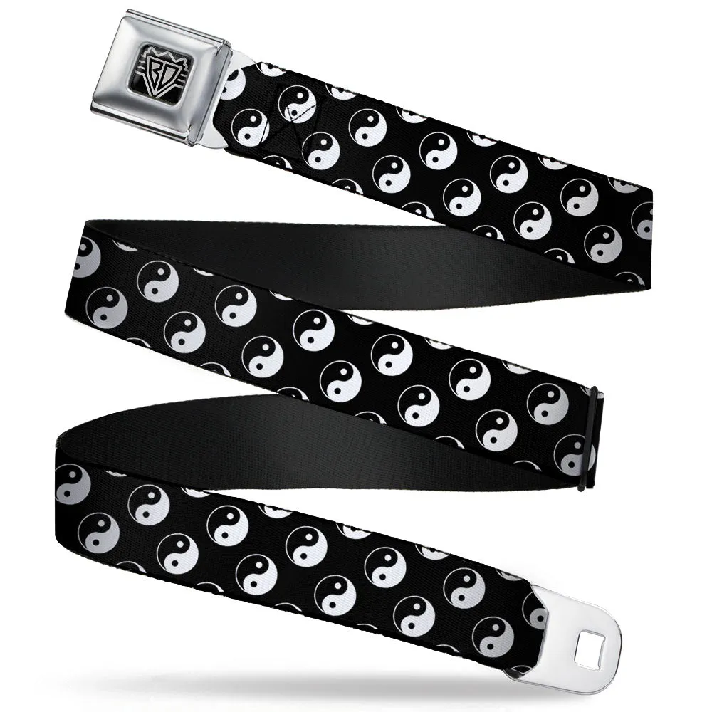 BD Wings Logo CLOSE-UP Full Color Black Silver Seatbelt Belt - Yin Yang Monogram Black/White Webbing