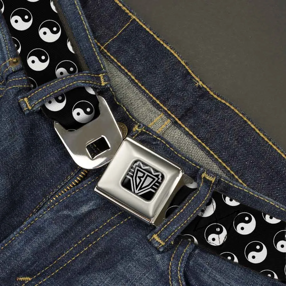 BD Wings Logo CLOSE-UP Full Color Black Silver Seatbelt Belt - Yin Yang Monogram Black/White Webbing