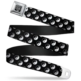 BD Wings Logo CLOSE-UP Full Color Black Silver Seatbelt Belt - Yin Yang Monogram Black/White Webbing