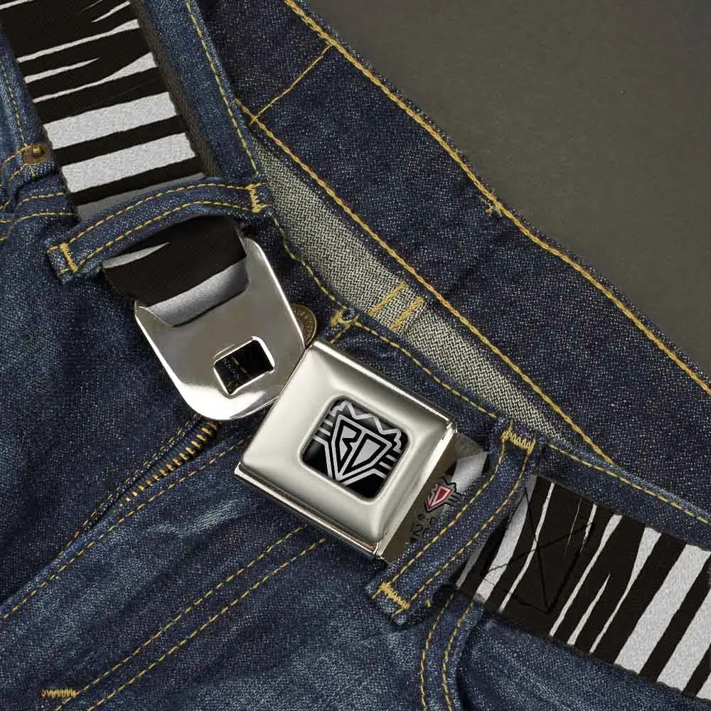 BD Wings Logo CLOSE-UP Full Color Black Silver Seatbelt Belt - Zebra Webbing