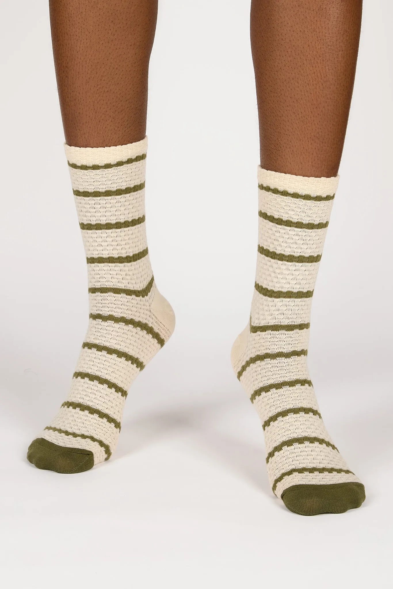 Beige and khaki striped box weave socks