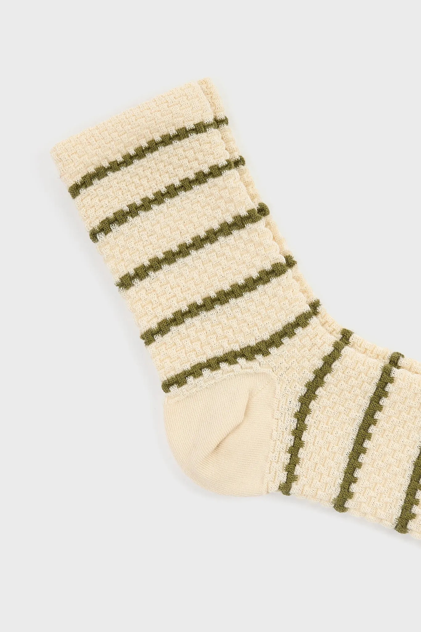 Beige and khaki striped box weave socks