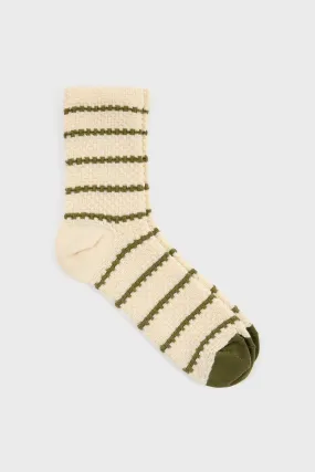 Beige and khaki striped box weave socks