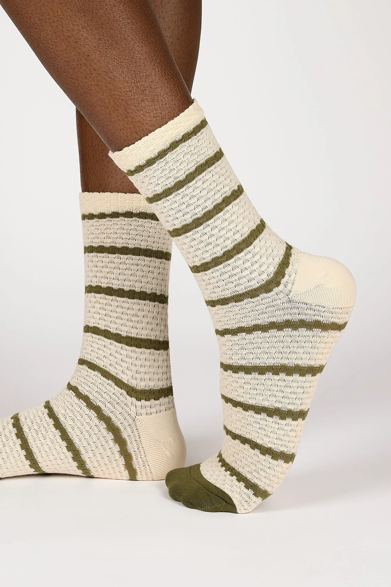 Beige and khaki striped box weave socks