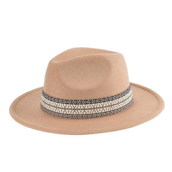 Boho embroidered fedora hat