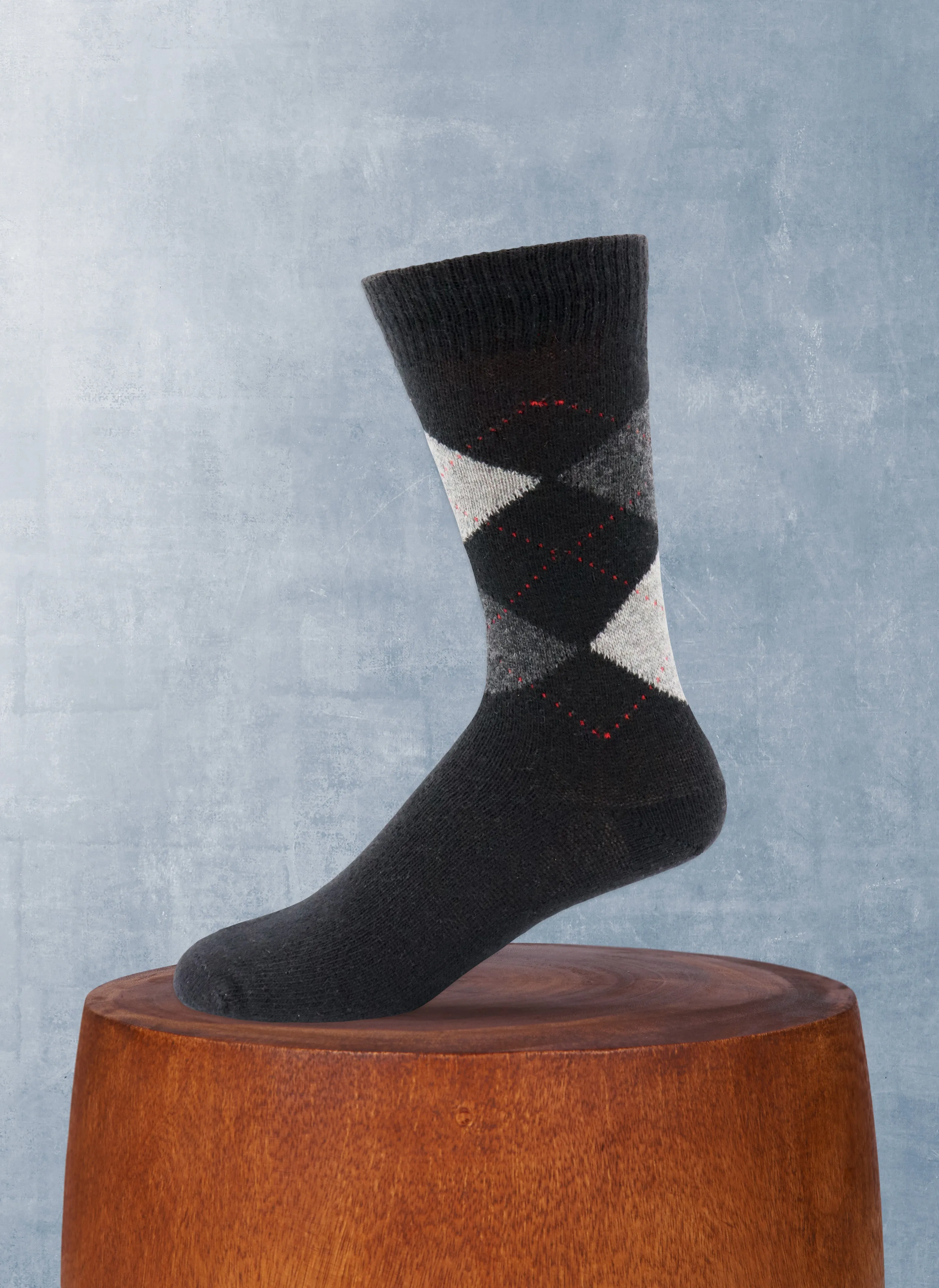 Cashmere Argyle Sock in Black with Grey Tones