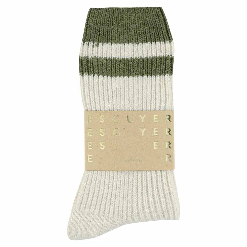 Cashmere Stripes Socks - Ecru / Khaki