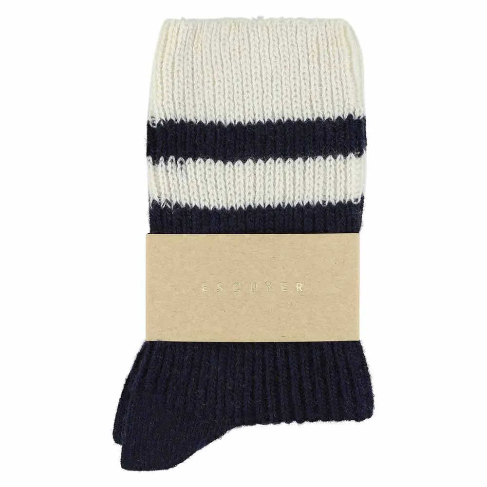 Cashmere Stripes Socks Women - Navy / Ecru