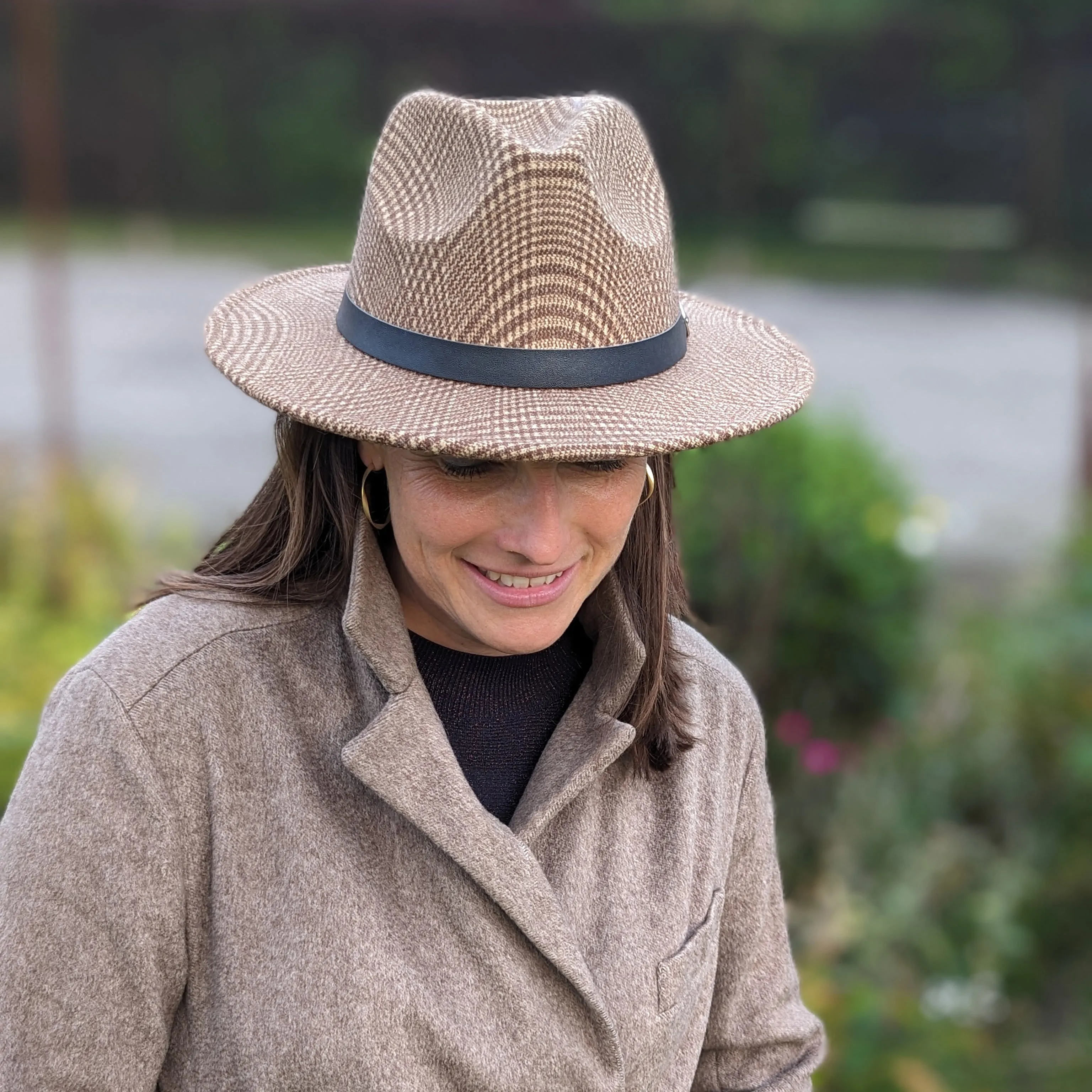 Check Fedora Hat  - Cappuccino Brown