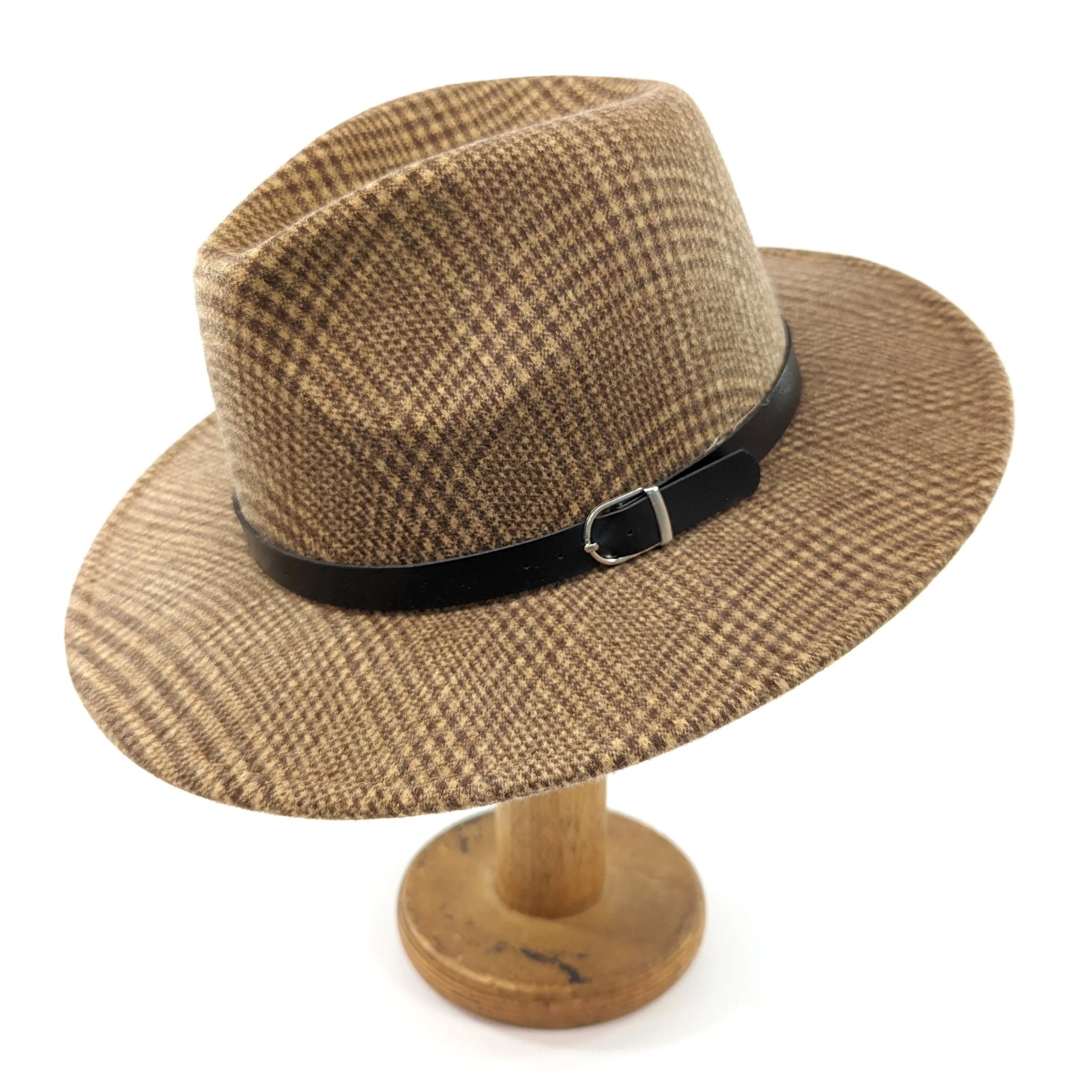 Check Fedora Hat  - Cappuccino Brown