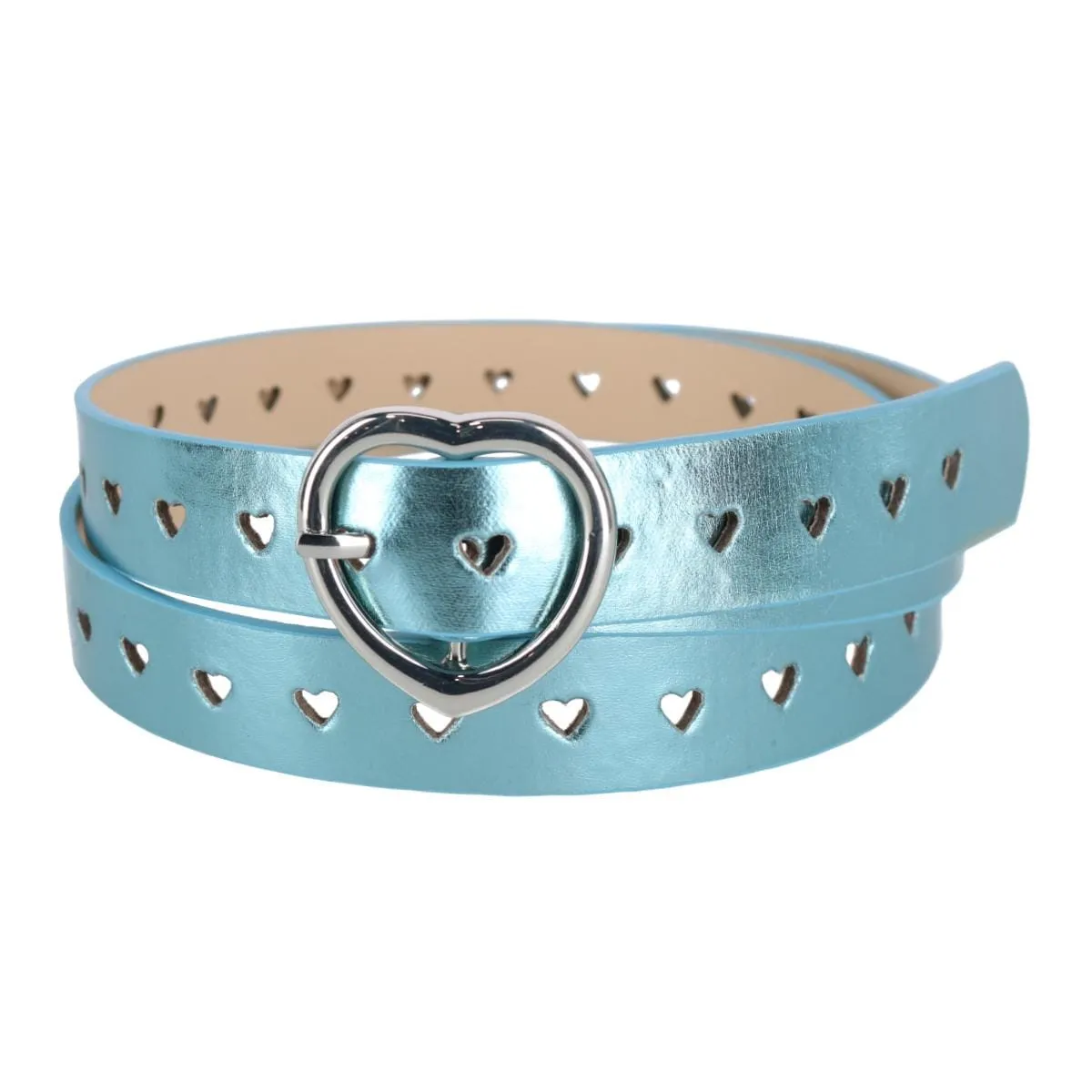 CTM® Women's Metallic Heart Punched Belt with Heart Buckle