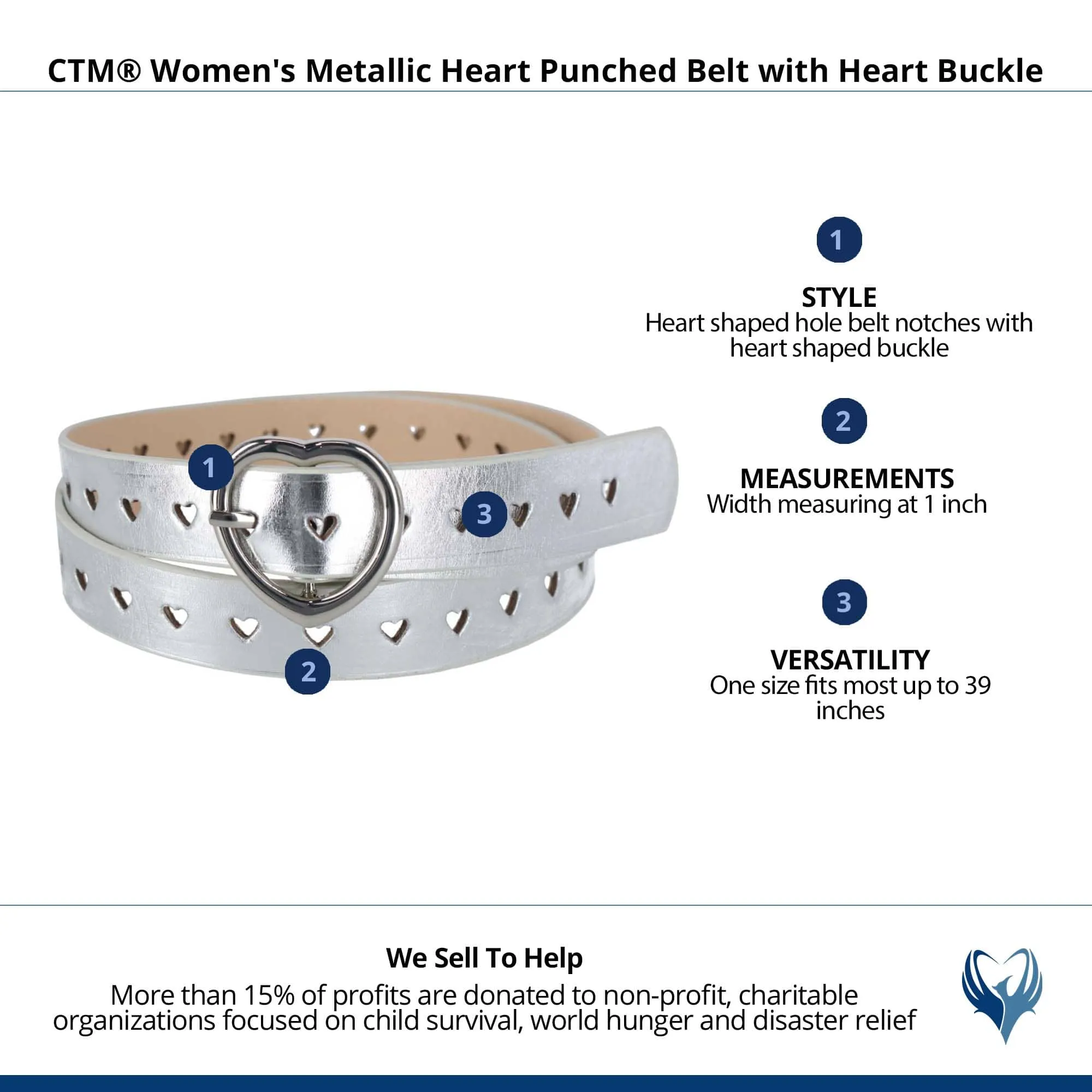 CTM® Women's Metallic Heart Punched Belt with Heart Buckle