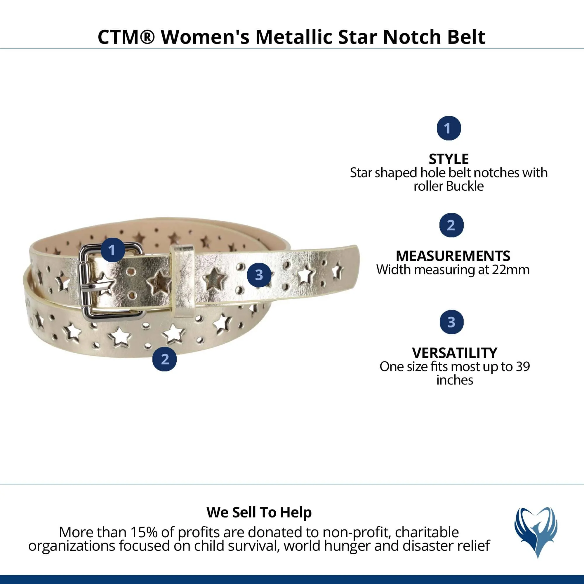 CTM® Women's Metallic Star Notch Belt