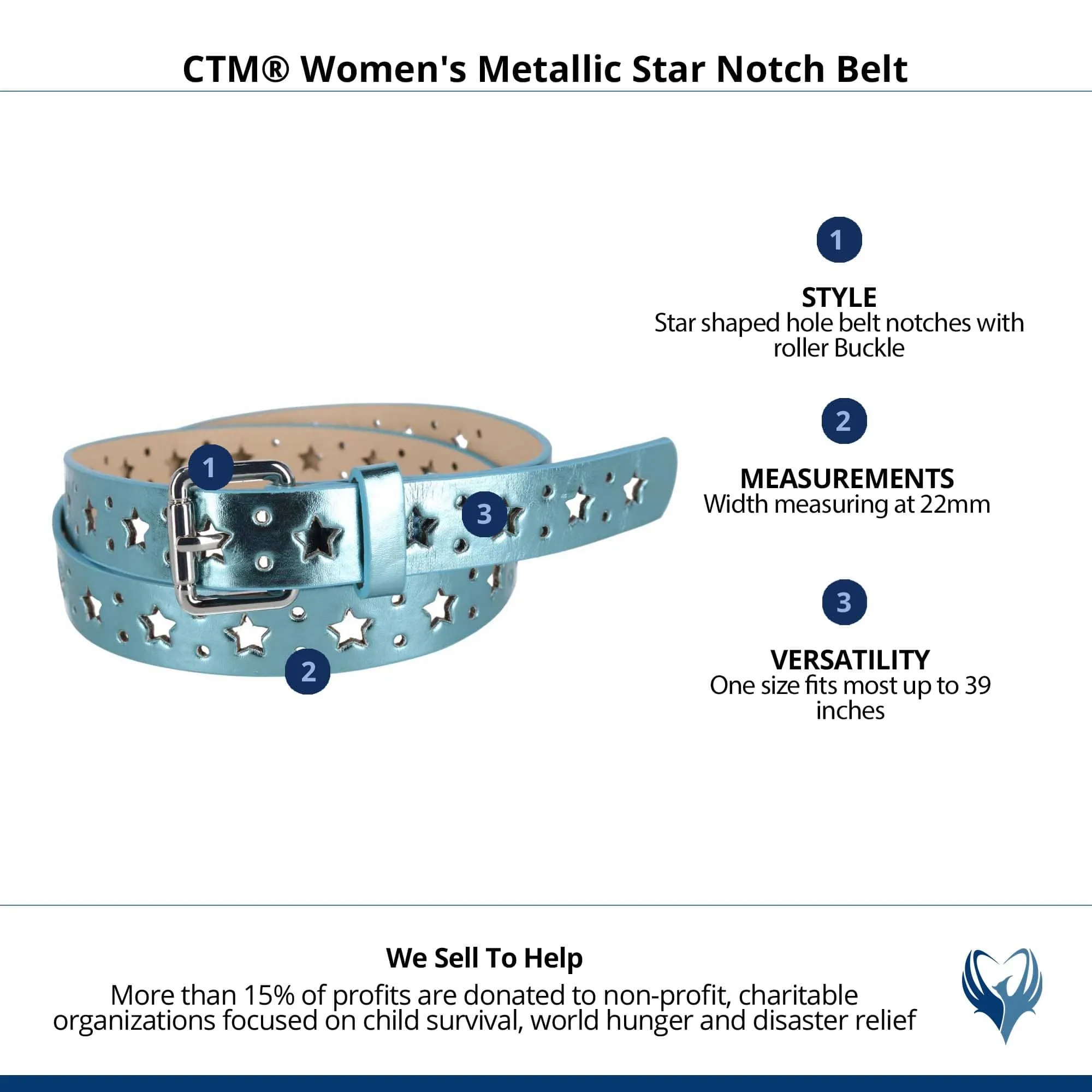 CTM® Women's Metallic Star Notch Belt