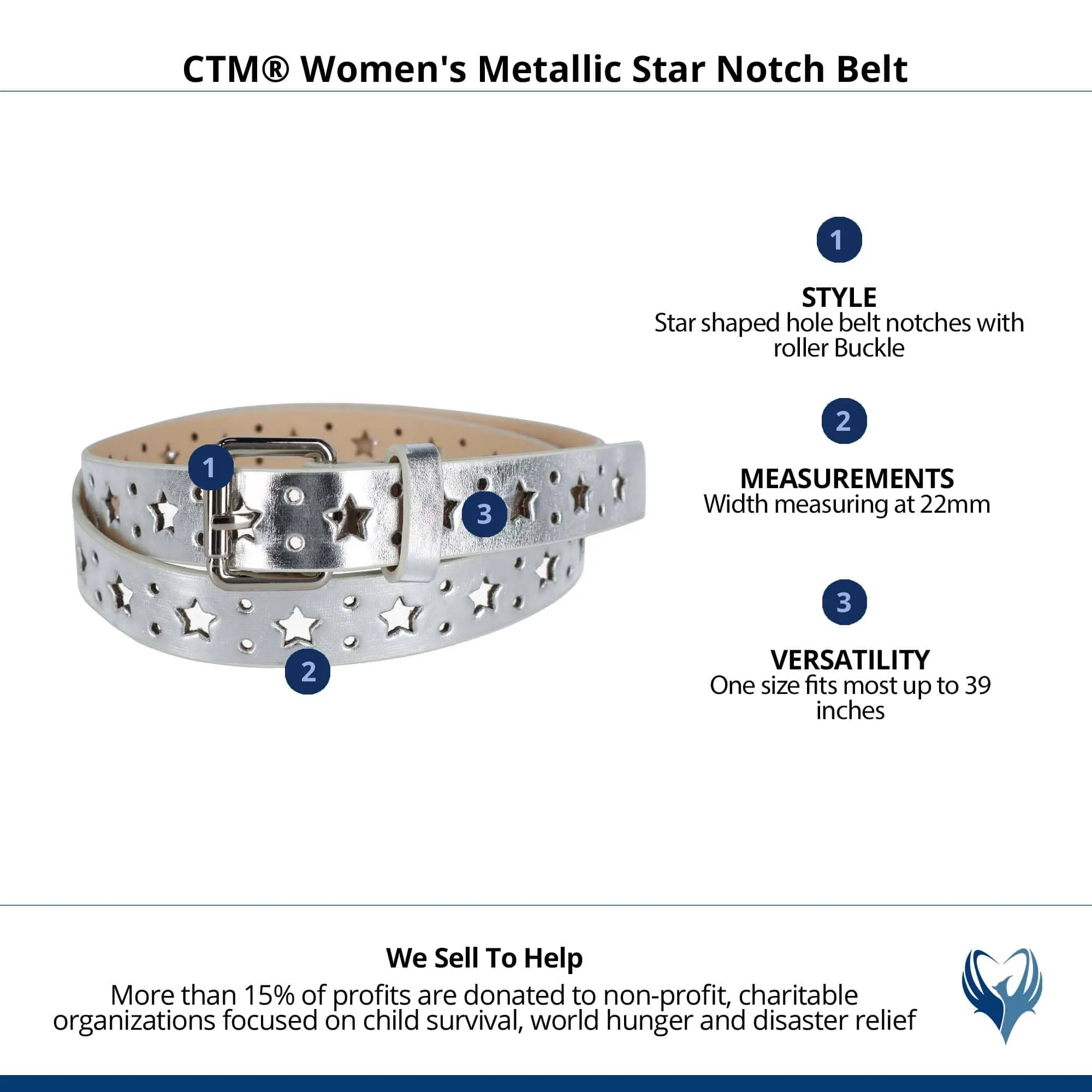 CTM® Women's Metallic Star Notch Belt