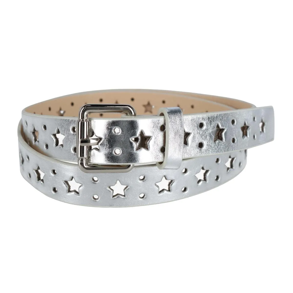 CTM® Women's Metallic Star Notch Belt