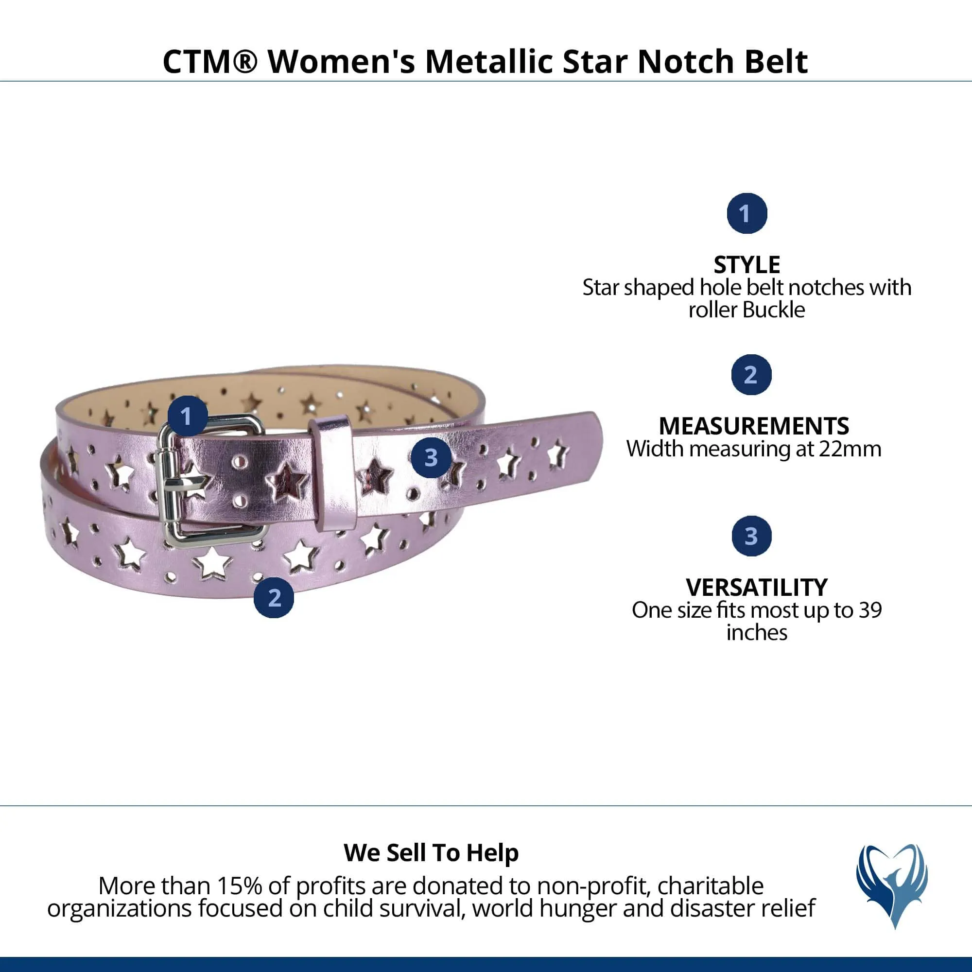 CTM® Women's Metallic Star Notch Belt