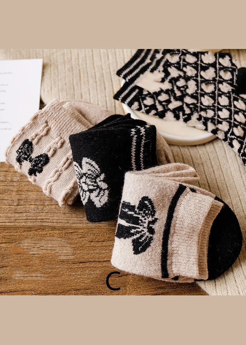 DIY Lovely bow Print thick Cashmere Crew Socks