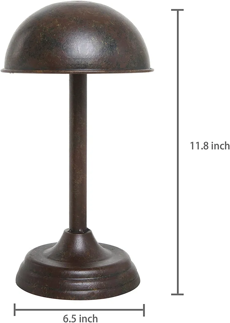 Dome Shaped Brown Metal Tabletop Hat Rack and Wig Display Stand