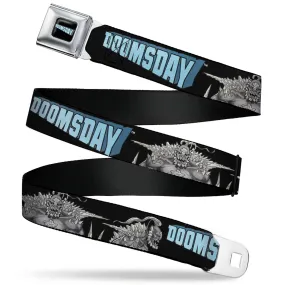 DOOMSDAY Title Logo Full Color Black Seatbelt Belt - DC Superman Villain DOOMSDAY Pose and Title Logo Black Webbing