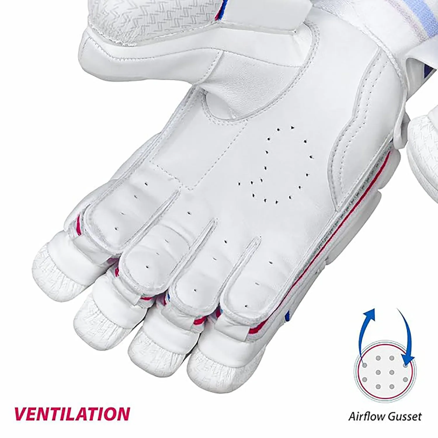 DSC Intense Passion Men's Leather Cricket Batting Gloves (Right Hand) – White/Red/Blue