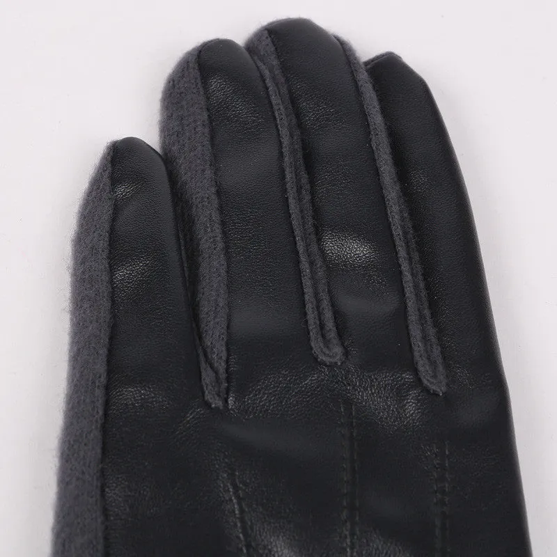 Elegant PU Leather Winter Super Warm Gloves