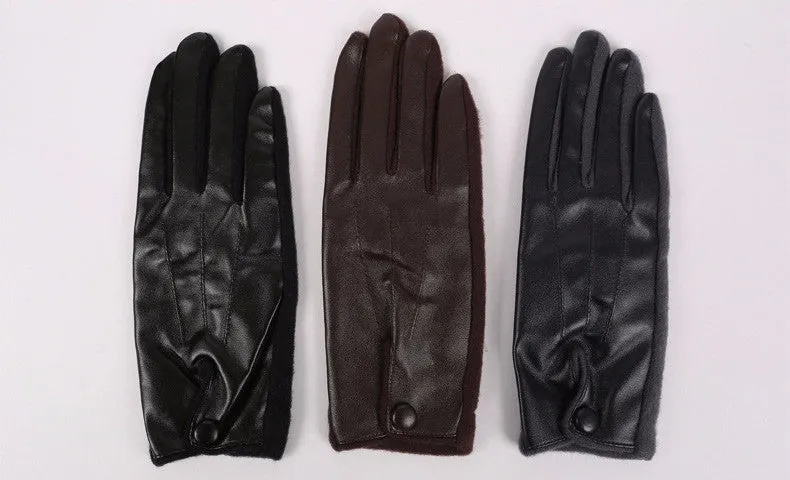 Elegant PU Leather Winter Super Warm Gloves