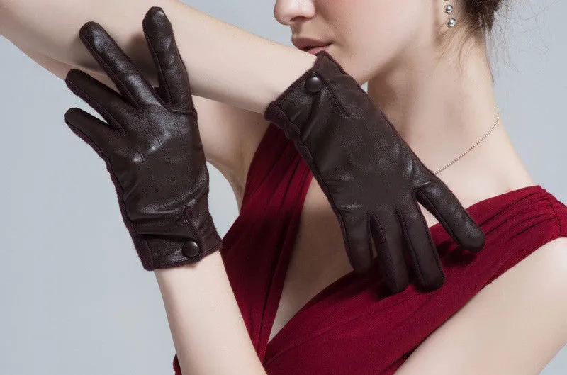 Elegant PU Leather Winter Super Warm Gloves