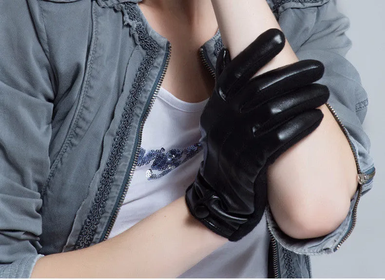 Elegant PU Leather Winter Super Warm Gloves