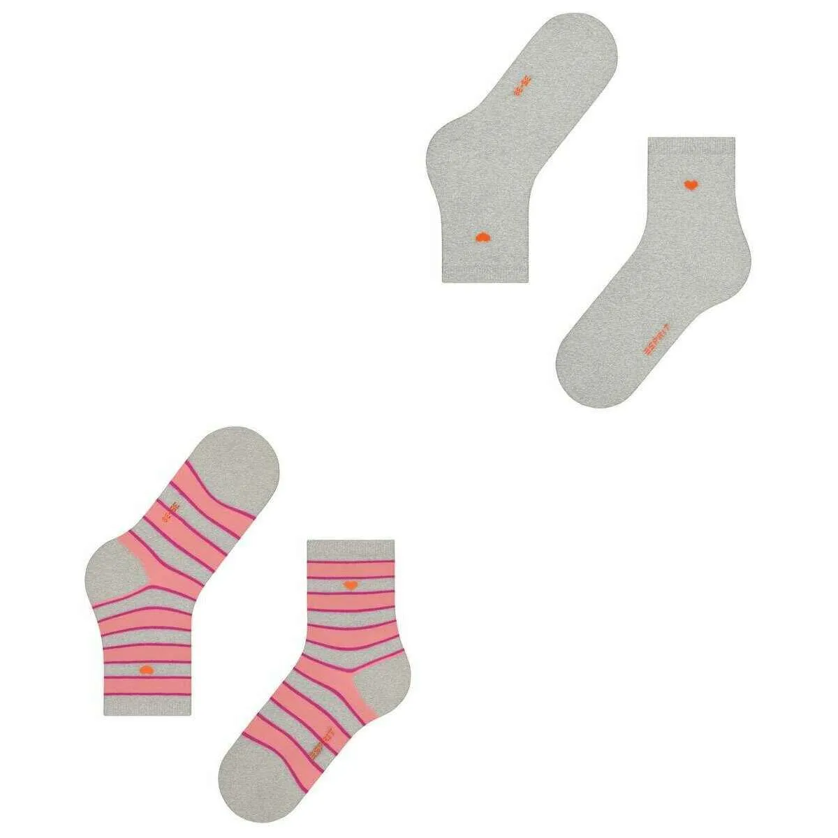 Esprit Block Stripe 2-Pack Socks - Storm Grey/Pink