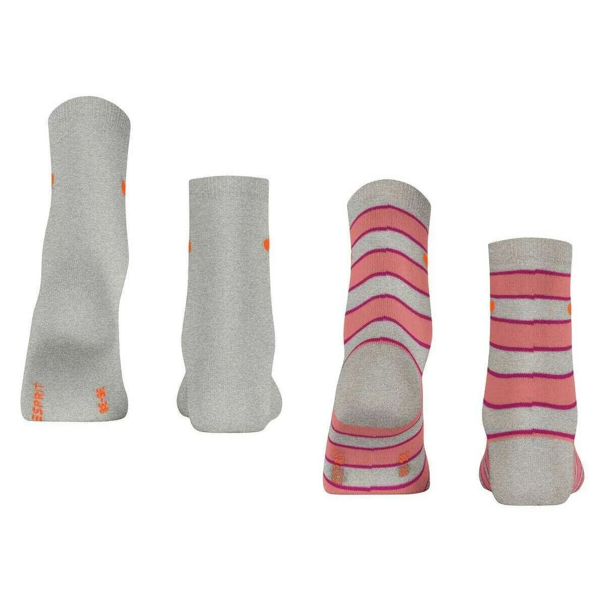 Esprit Block Stripe 2-Pack Socks - Storm Grey/Pink